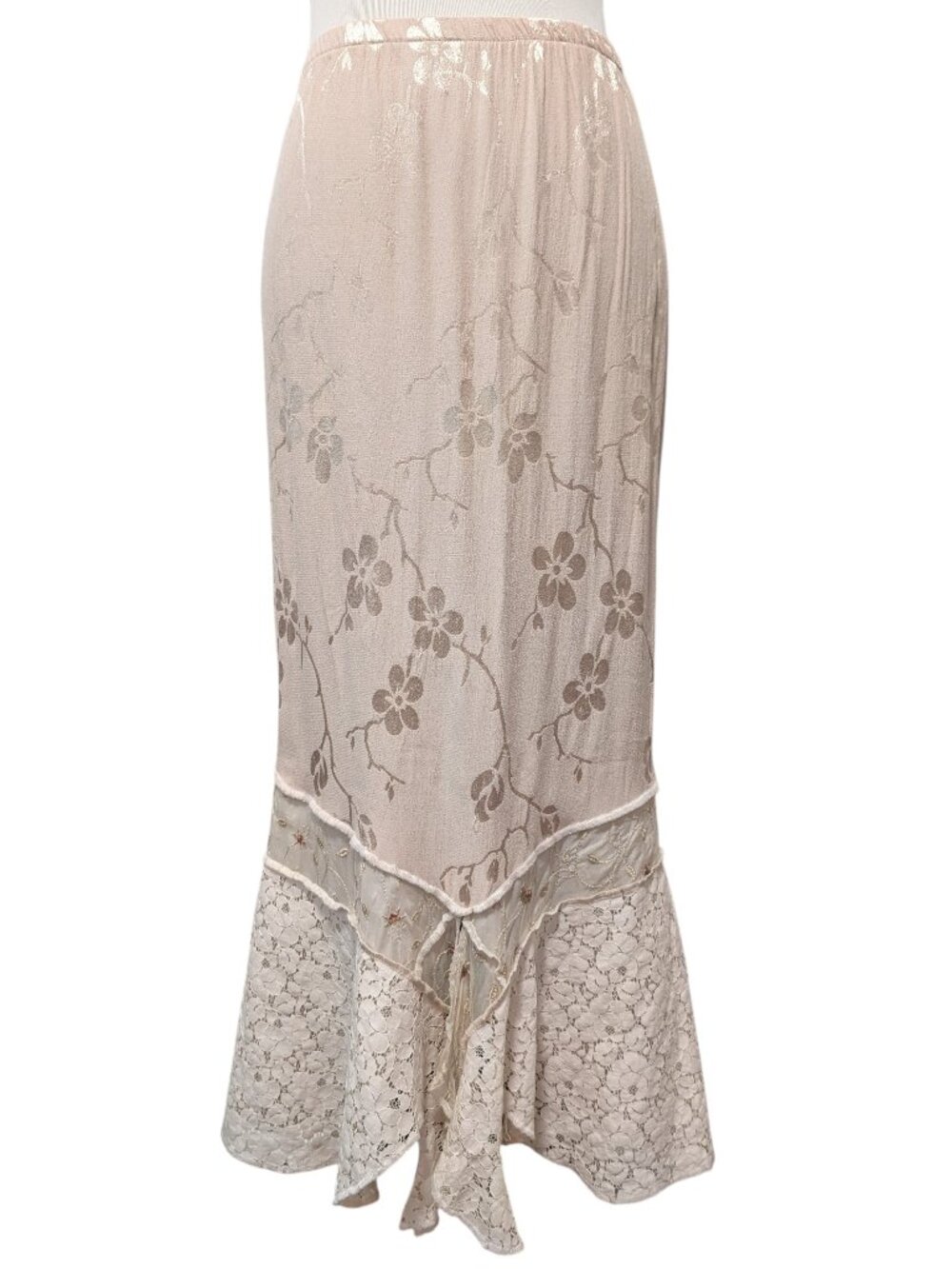 Spencer Alexis Vtg Womens Size M Cream Floral Lace Mixed Media Cottagecore Skirt